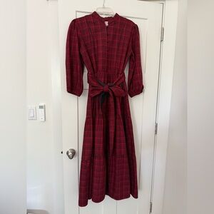 Victoria Dunn Red and Black A-line Dress with Bishop Sleeves